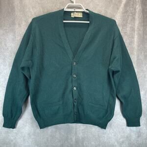 Vtg Pringle of Scotland 100% Lambswool Cardigan Sweater Men 47/LG Dark Green